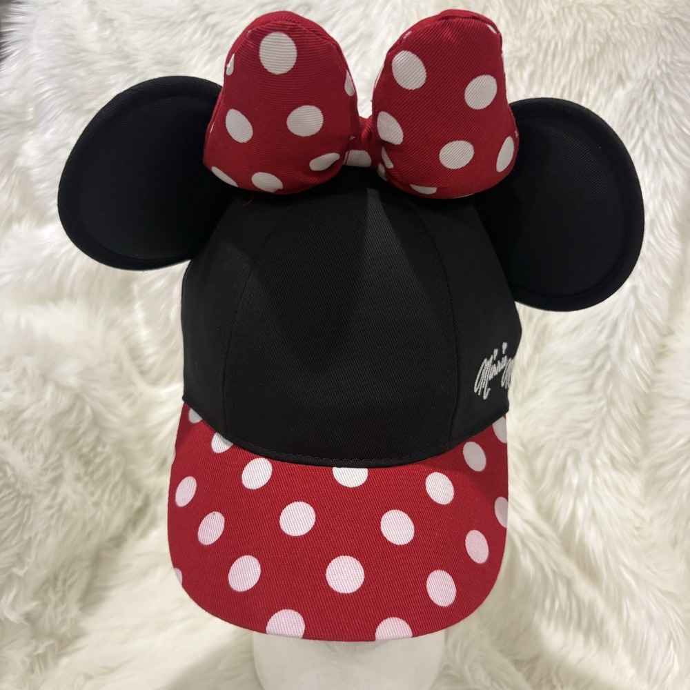 Disney Minnie Mouse Ears Hat Youth Bow Polka Dot Disneyland Snapback Cap